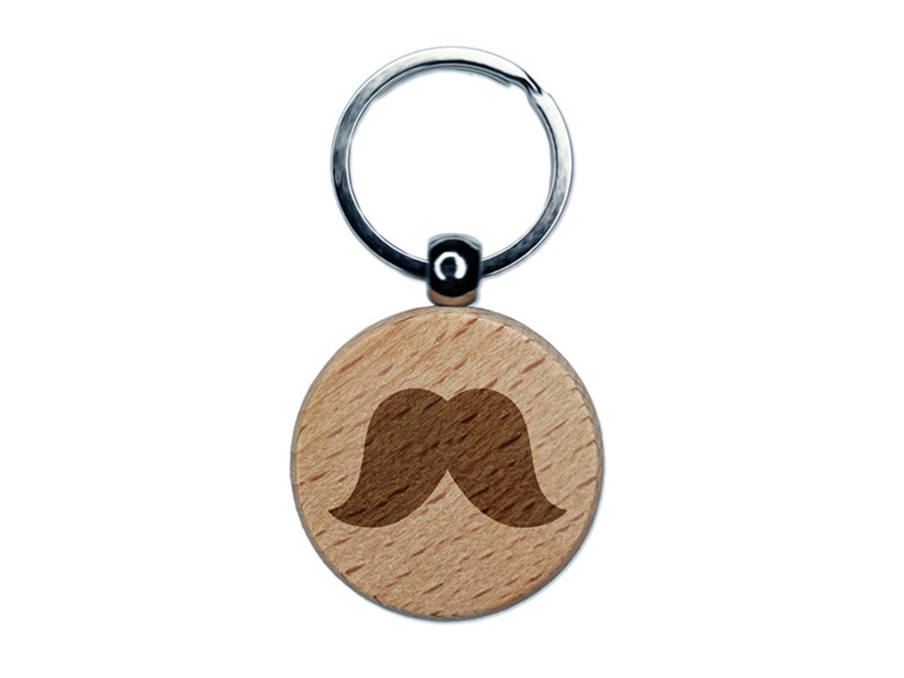 Walrus Mustache Moustache Silhouette Engraved Wood Round Keychain Tag Charm